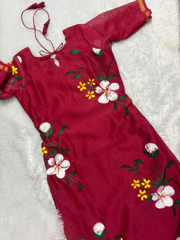 CHS - 001 pinkish maroon hand painted chanderi silk set
