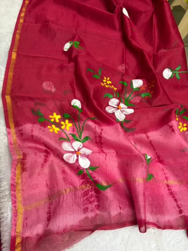 CHS - 001 pinkish maroon hand painted chanderi silk set