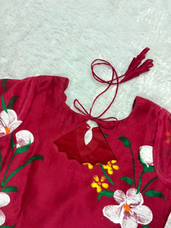 CHS - 001 pinkish maroon hand painted chanderi silk set