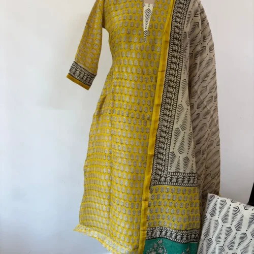 CHS - 002 yellow flower chanderi silk set