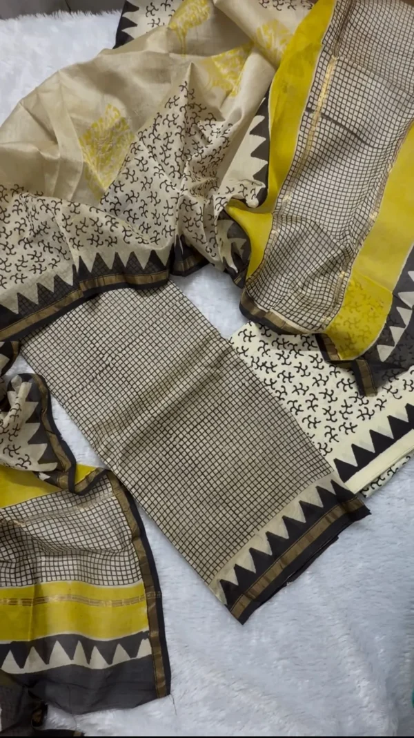 CHS - 005 black checks with cream chanderi silk suits