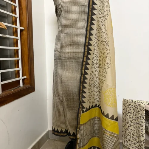 CHS - 005 black checks with cream chanderi silk suits