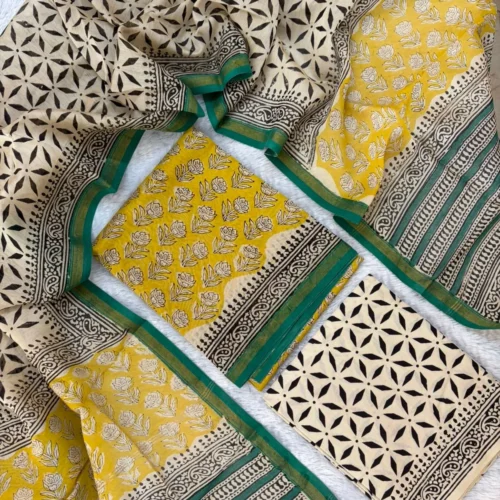 CHS -007 yellow with green chanderi silk suit