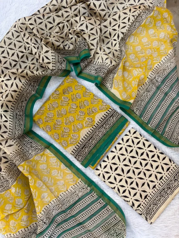 CHS -007 yellow with green chanderi silk suit