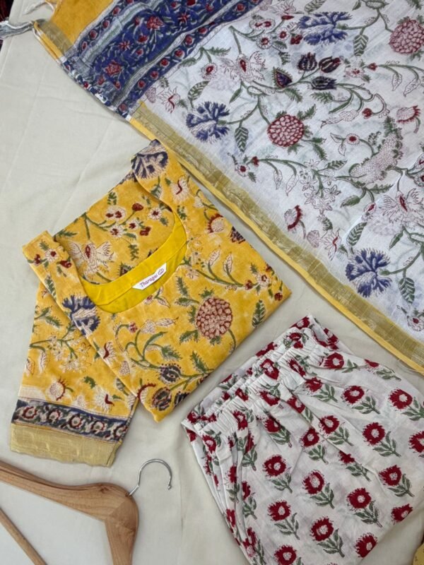 LN-011 YELLOW FLORAL LINEN COTTON SUITS