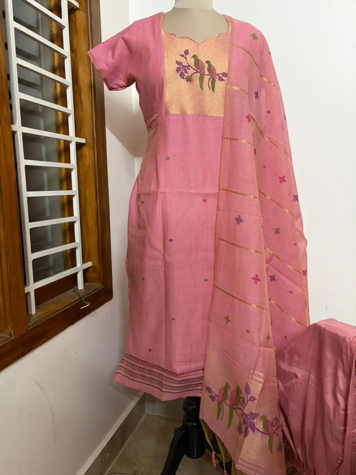 LJAM- 001 Pink linen jamdhani suit