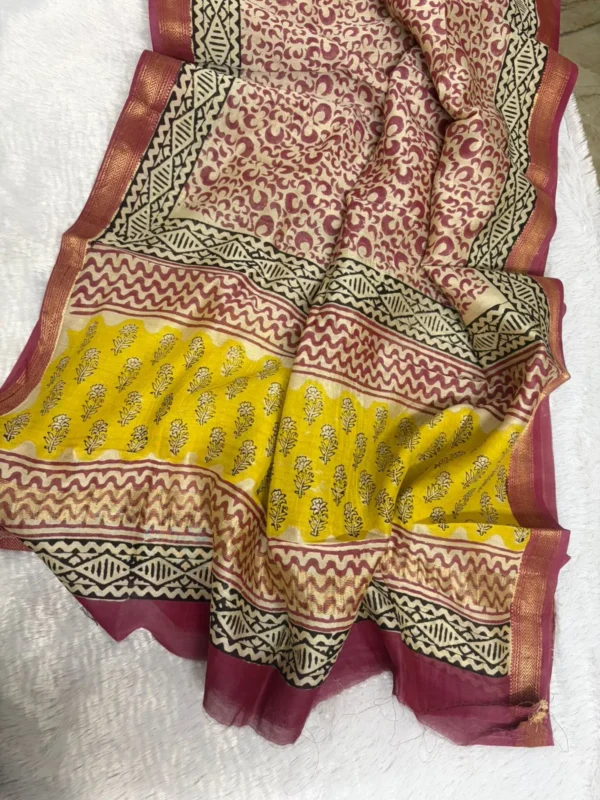 MAHE-002 yellow with pink Maheshwari silk suits