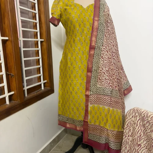 MAHE-002 yellow with pink Maheshwari silk suits