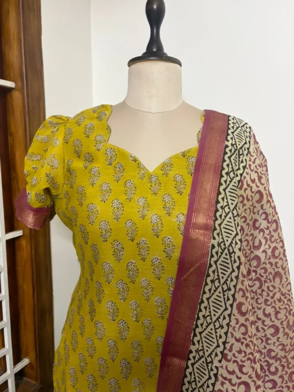 MAHE-002 yellow with pink Maheshwari silk suits