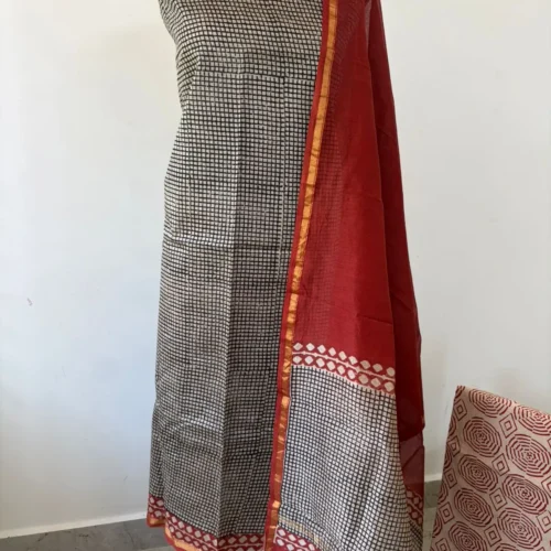 CHS - 003 black checks chanderi silk suit