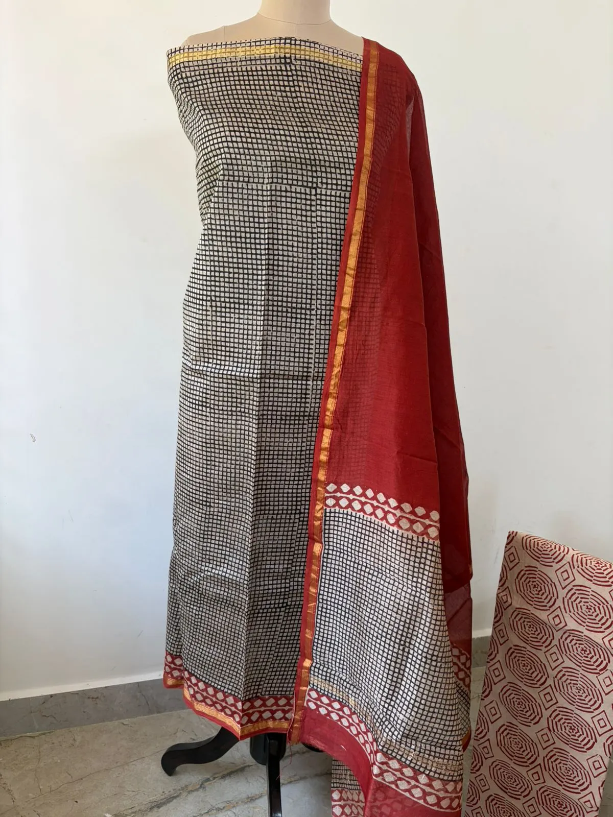 CHS - 003 black checks chanderi silk suit