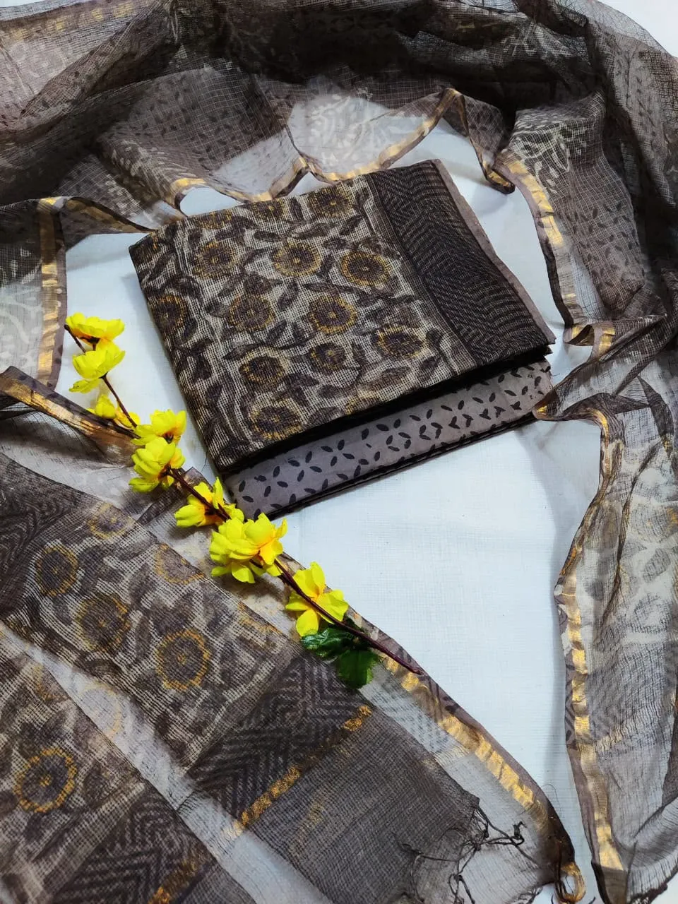 KDC-022 GREY FLORAL KOTA SUIT